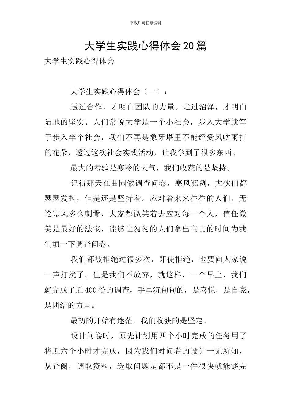 大学生实践心得体会20篇_第1页