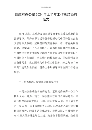 县政府办公室2024年上半年工作总结经典范文