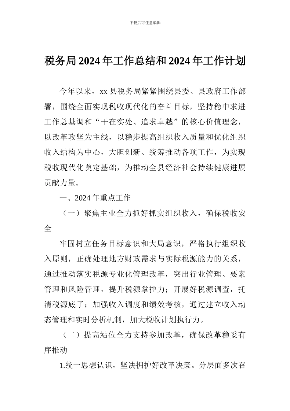 税务局2024年工作总结和2024年工作计划_第1页