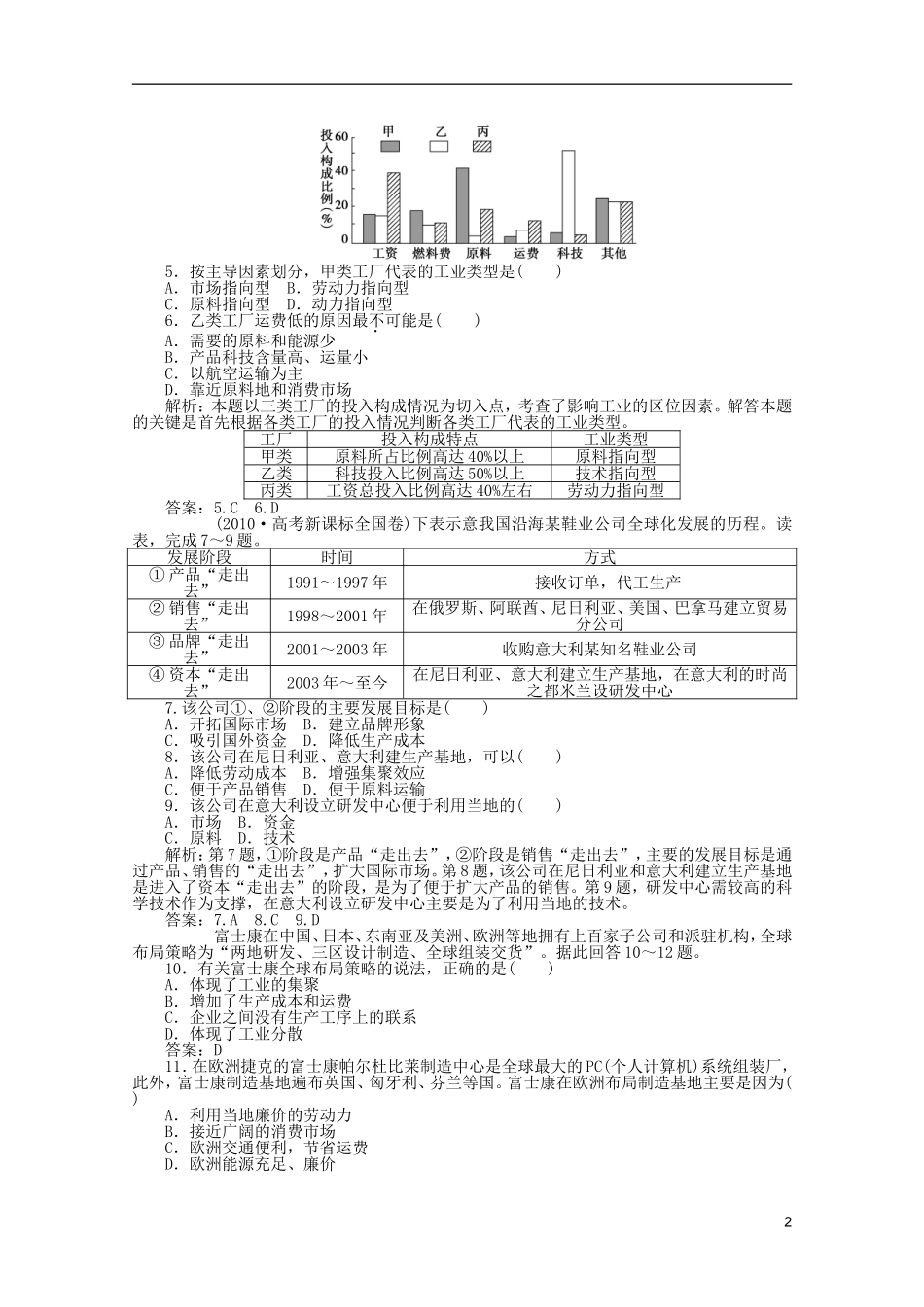 浙江省2013届高考地理一轮复习-7.3-工业区位因素与工业地域联系考能检测-湘教版_第2页