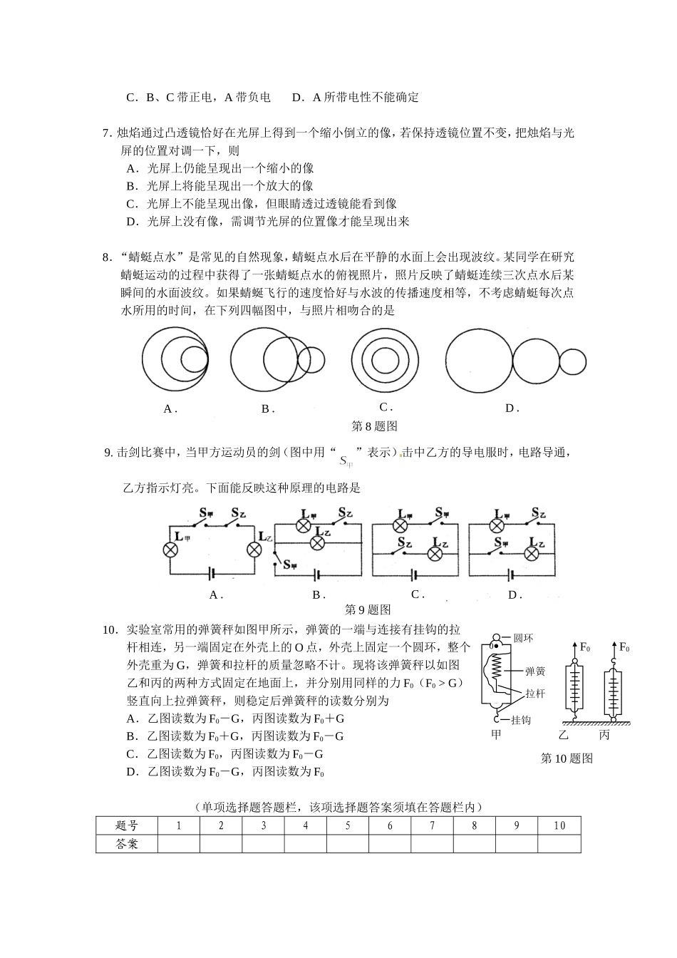 2011雅礼理科实验班物理试题_第2页