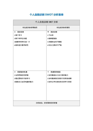 个人自我诊断SWOT分析表-(8)