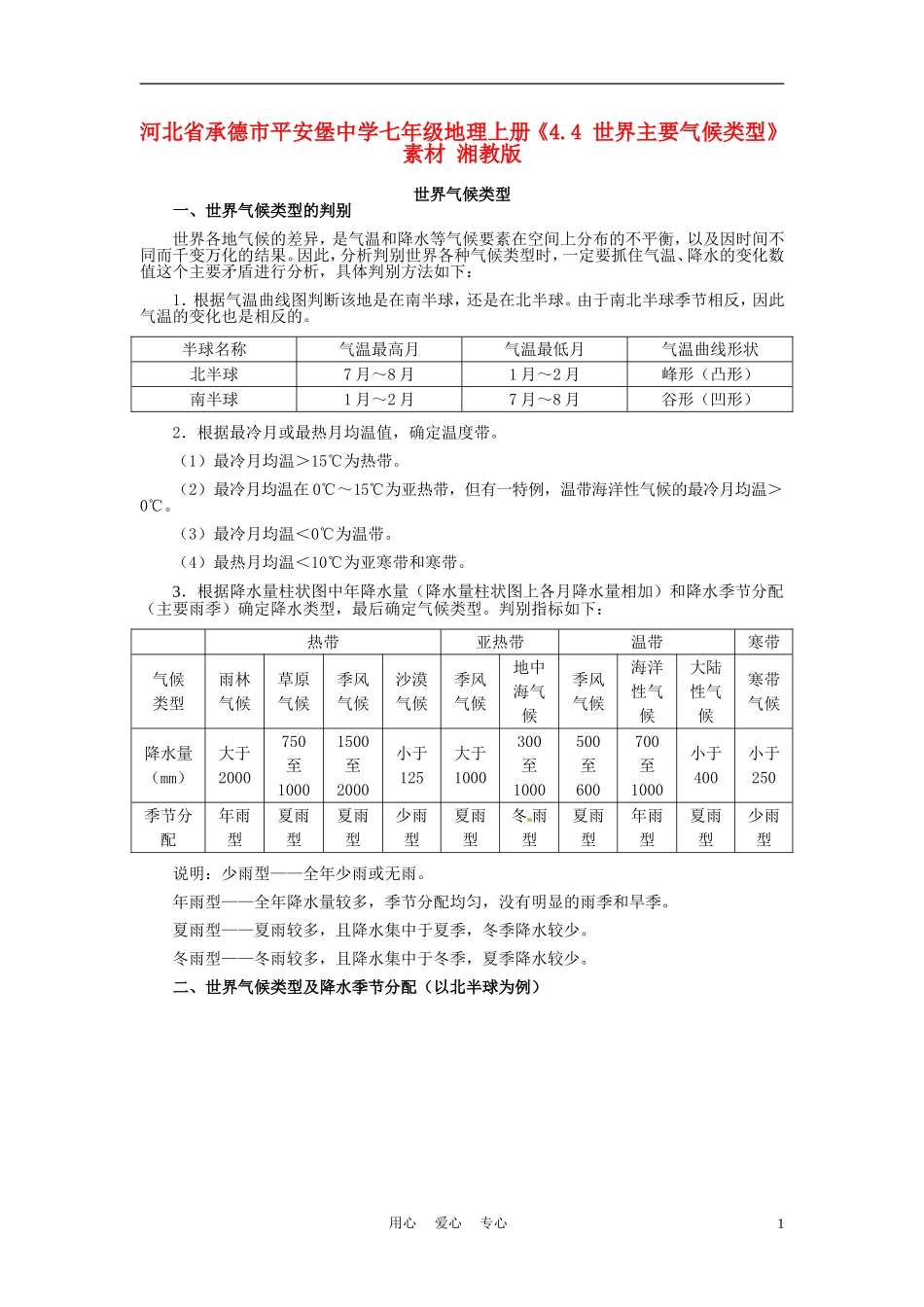 河北省承德市平安堡中学七年级地理上册《4.4-世界主要气候类型》素材-湘教版_第1页
