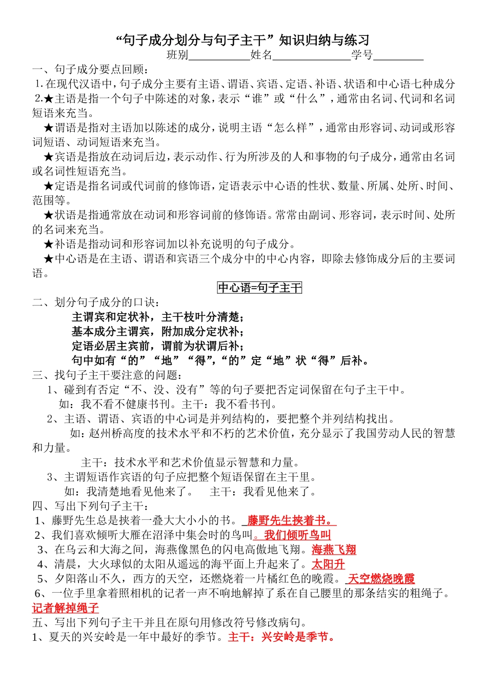 句子成分划分与句子主干_第1页