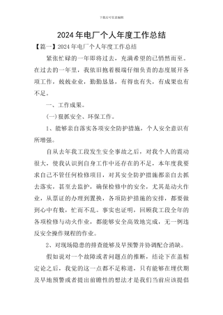 2024年电厂个人年度工作总结