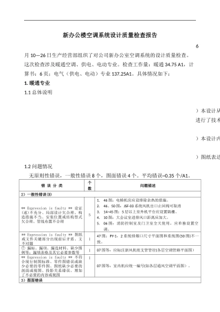 新办公楼空调系统设计质量检查报告