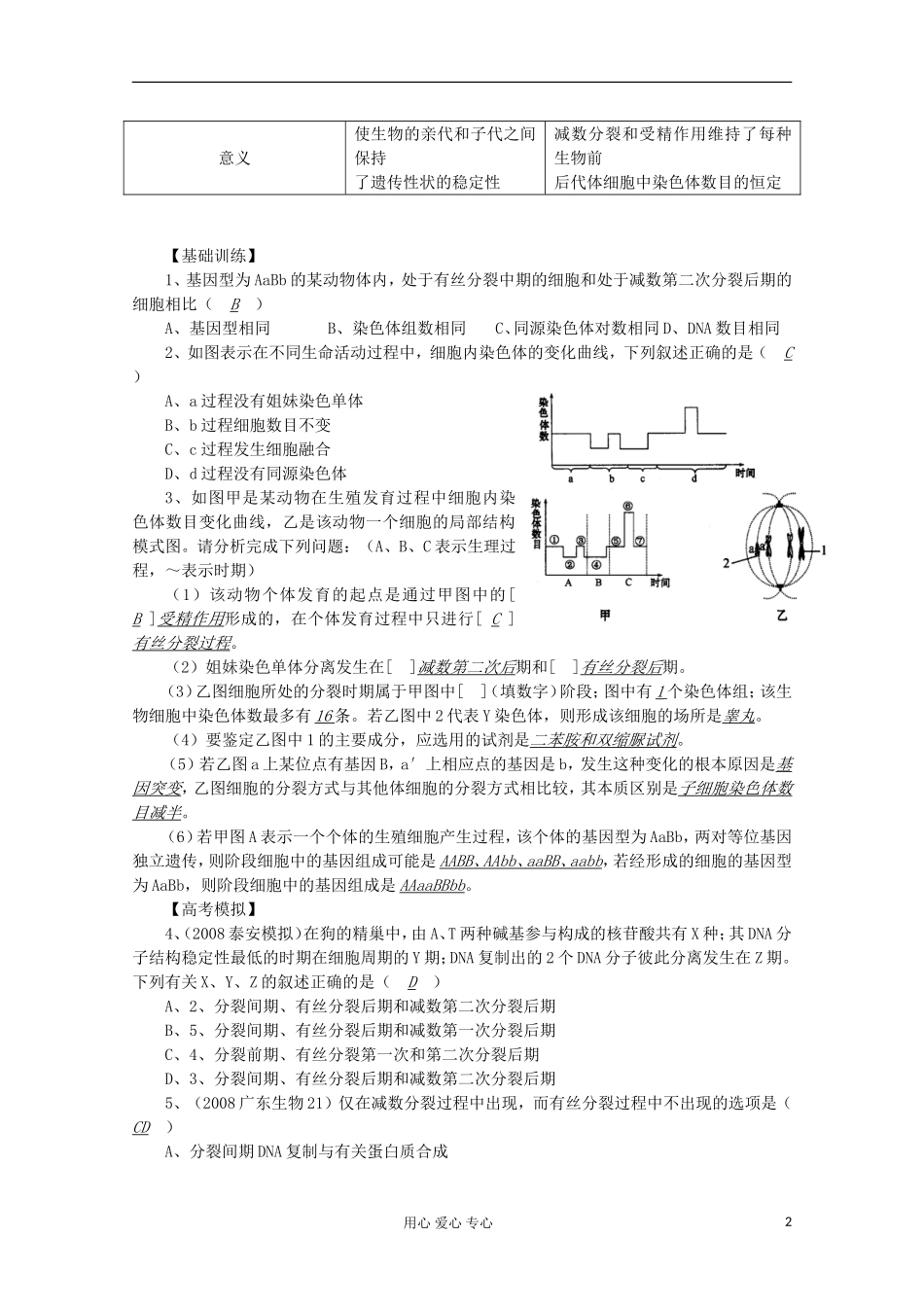 高中生物复习精讲精练-有丝分裂与减数分裂过程的比较_第2页