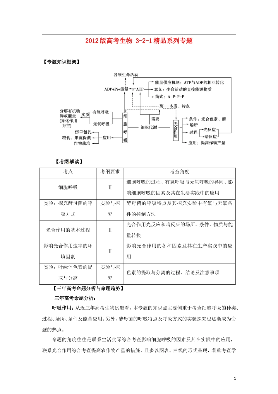 2012版高考生物-3-2-1精品系列专题05-光合作用与呼吸作用(学生版)_第1页