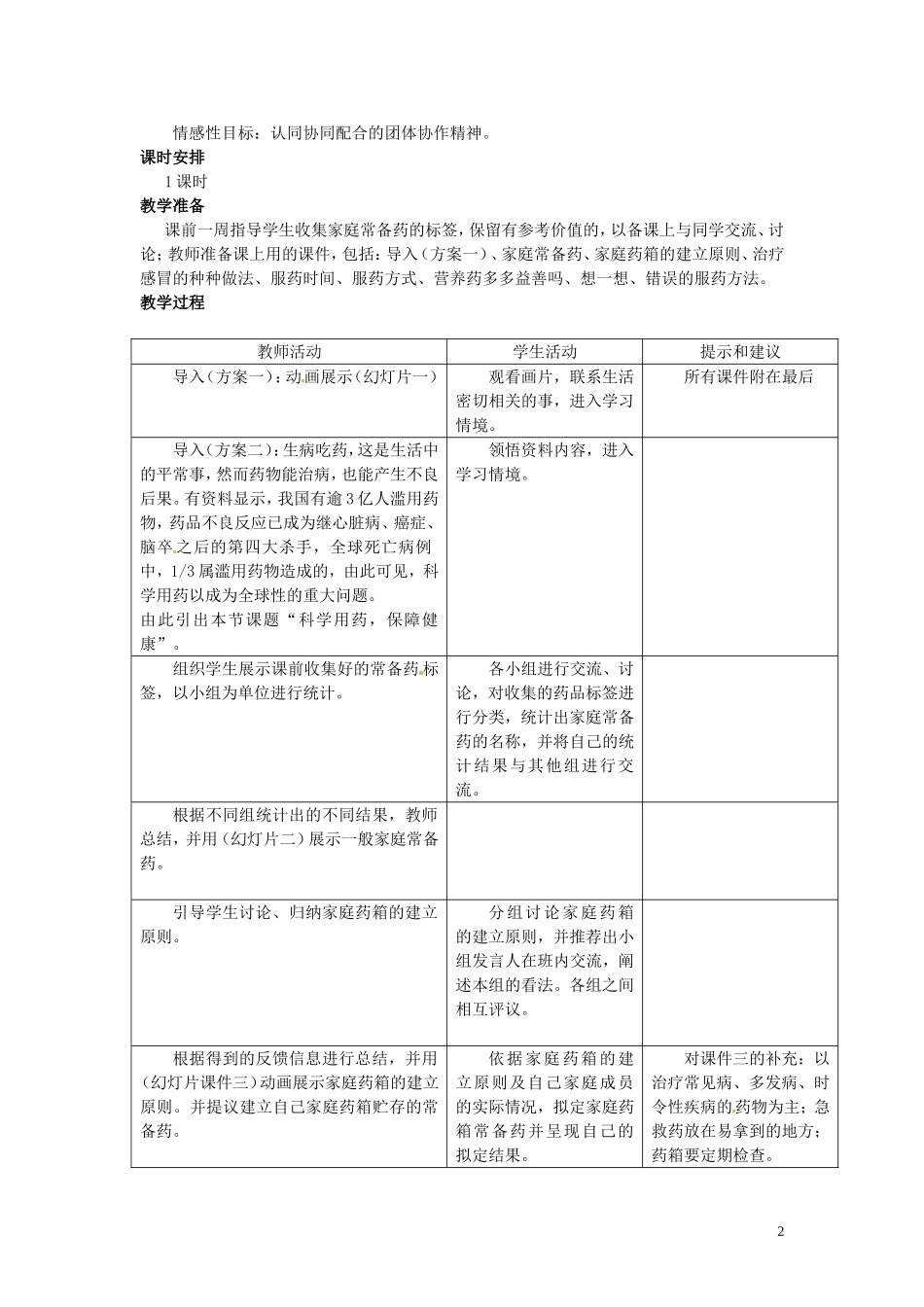 七年级生物下册-第八章-科学用药-保障健康教案-冀教版_第2页