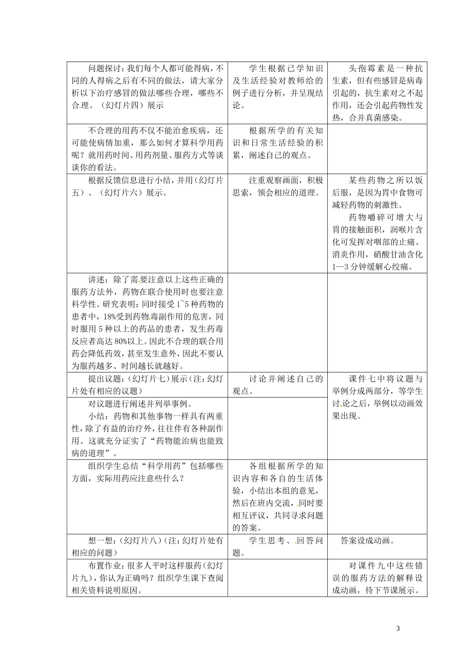 七年级生物下册-第八章-科学用药-保障健康教案-冀教版_第3页