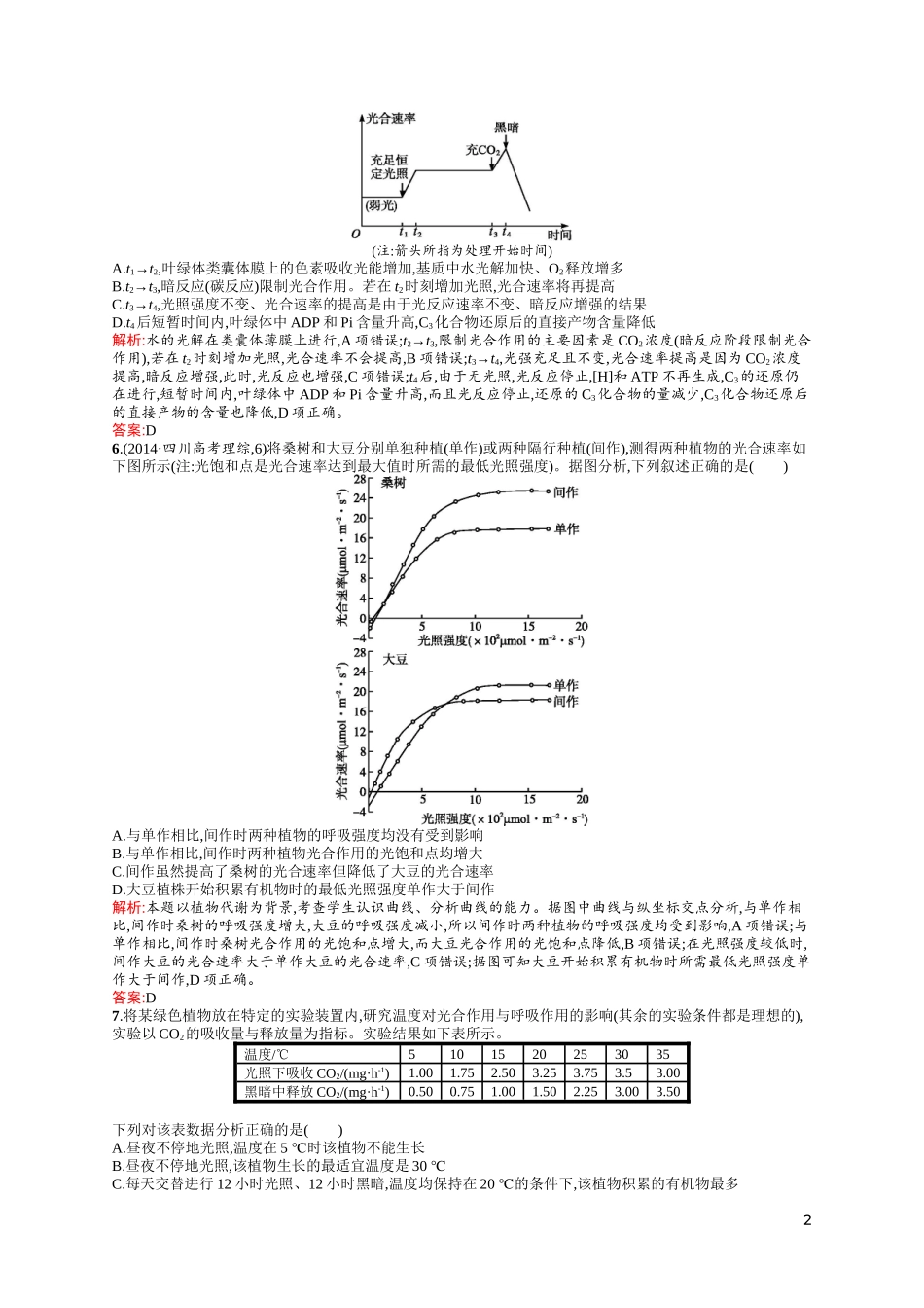 2015高考生物二轮复习22光合作用和细胞呼吸_第2页