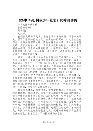 《扬中华魂,树我少年壮志》优秀演讲致辞