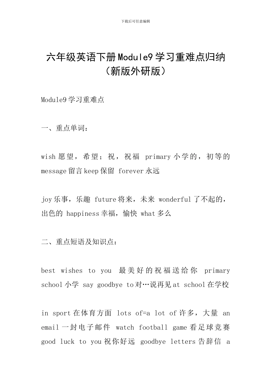 六年级英语下册Module9学习重难点归纳_第1页