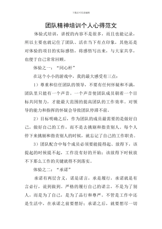 团队精神培训个人心得范文