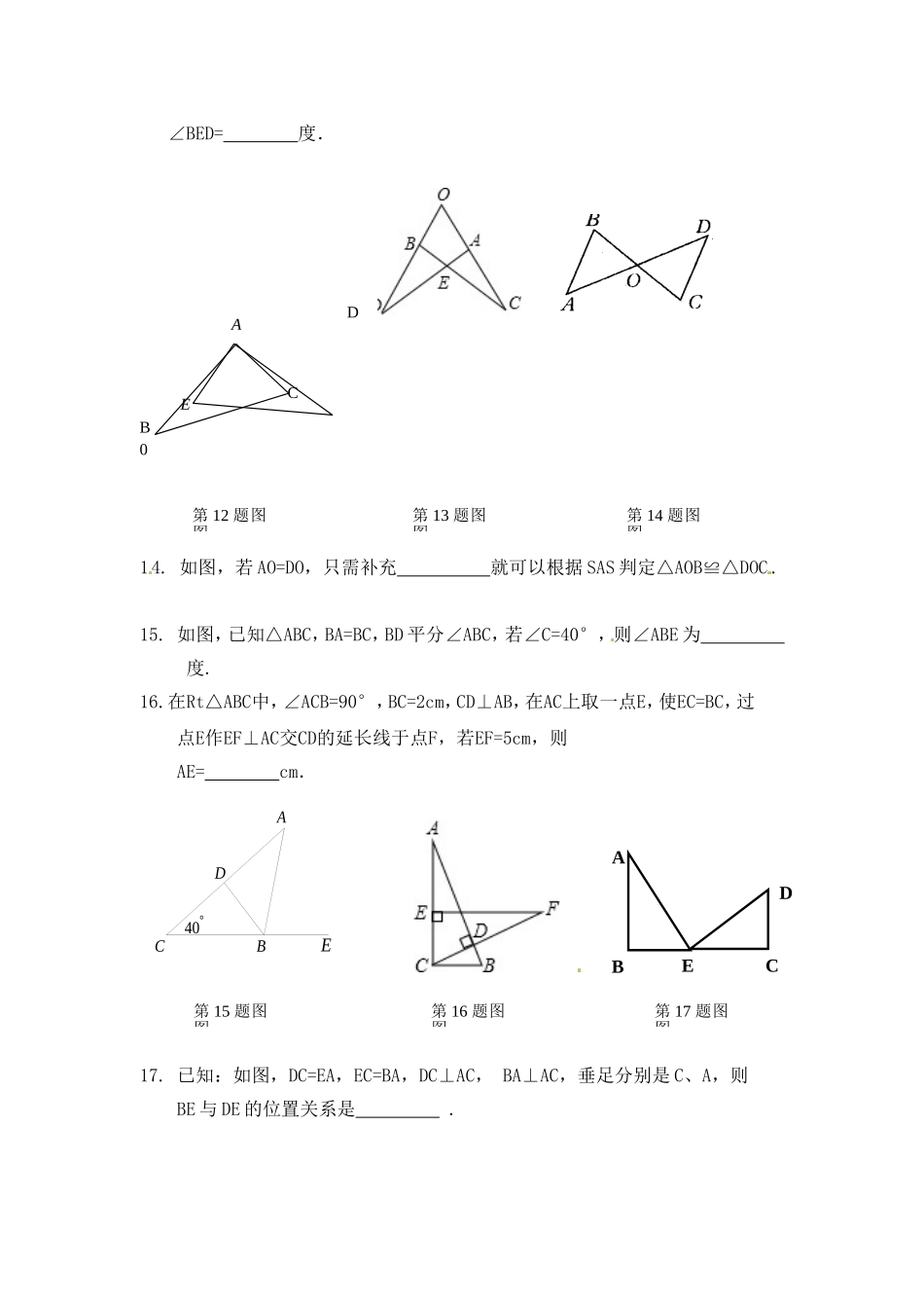 12.2.2--三角形全等判定二-(SAS)练习.2.2--三角形全等判定二-(SAS)练习_第3页