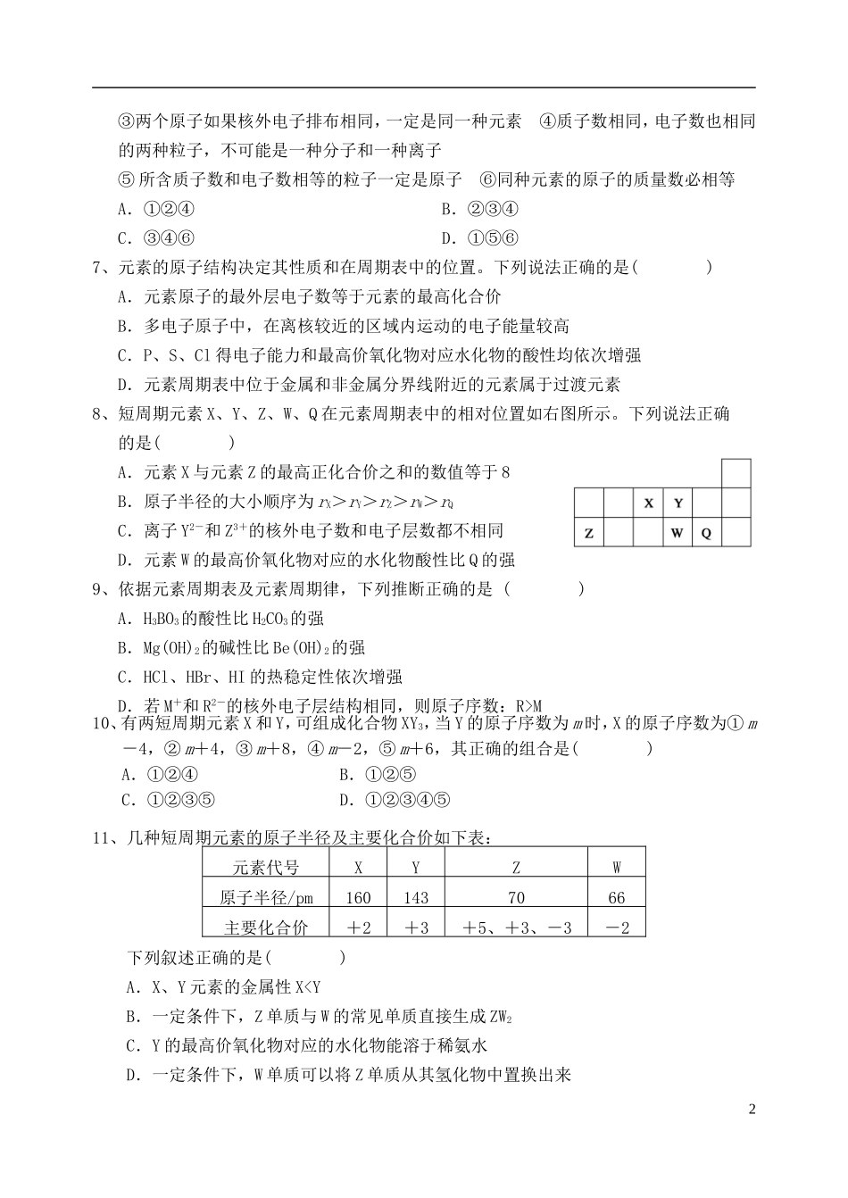 河北省唐山一中高一化学月考试卷_第2页
