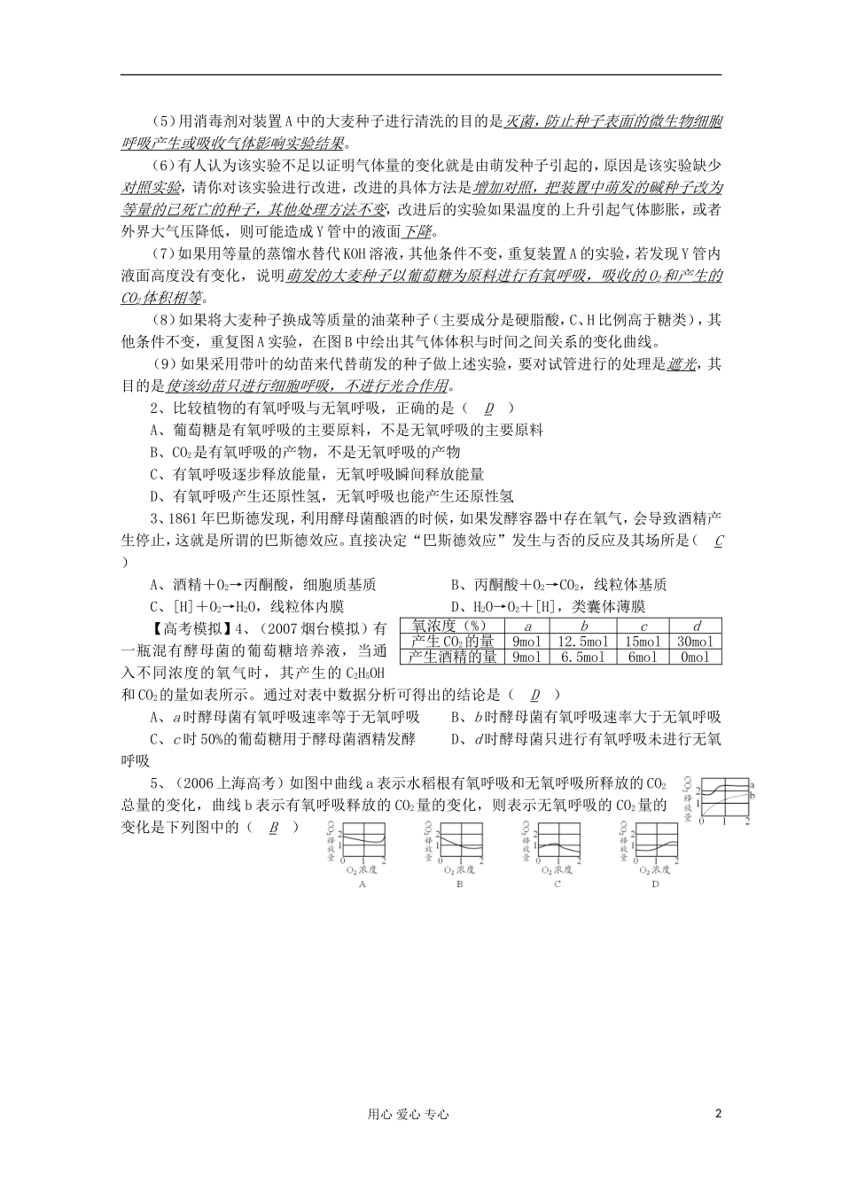 高中生物复习精讲精练-有关细胞呼吸的相关曲线的分析及应用_第2页