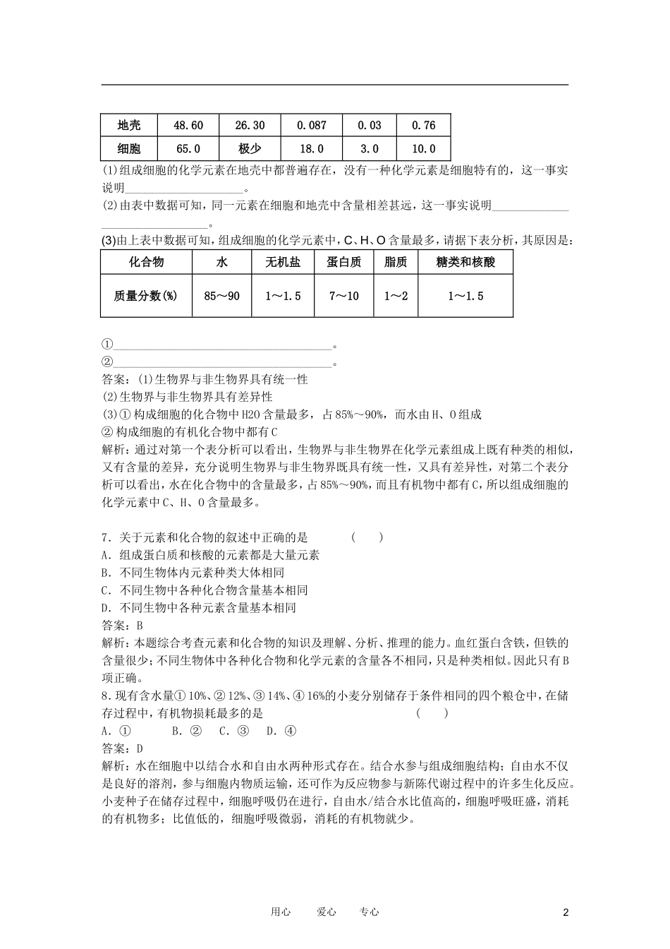 高中生物复习课-2-1--组成细胞的元素和无机物同步检测-新人教版必修1_第2页