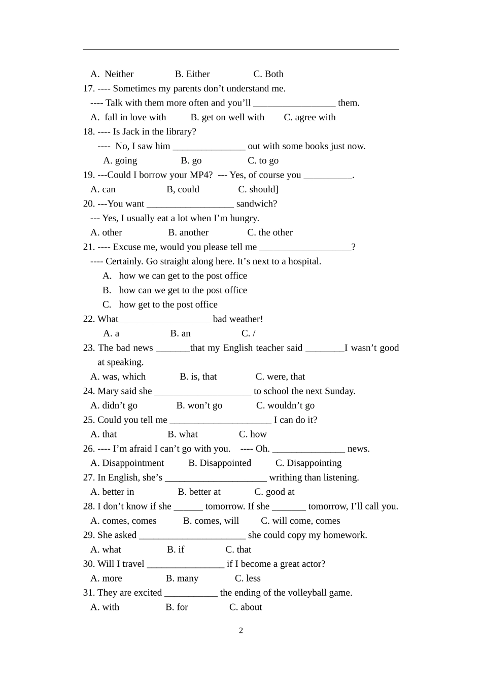 八年级英语新目标下Unit-1---10单项选择易错试题集_第2页