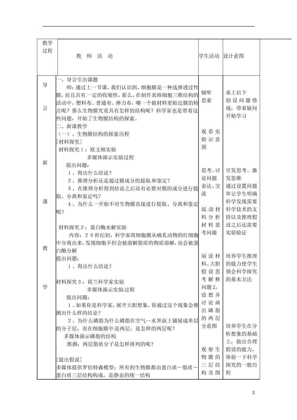 河北省邯郸四中高中生物《42流动镶嵌模型教案》教案-新人教版必修1_第2页