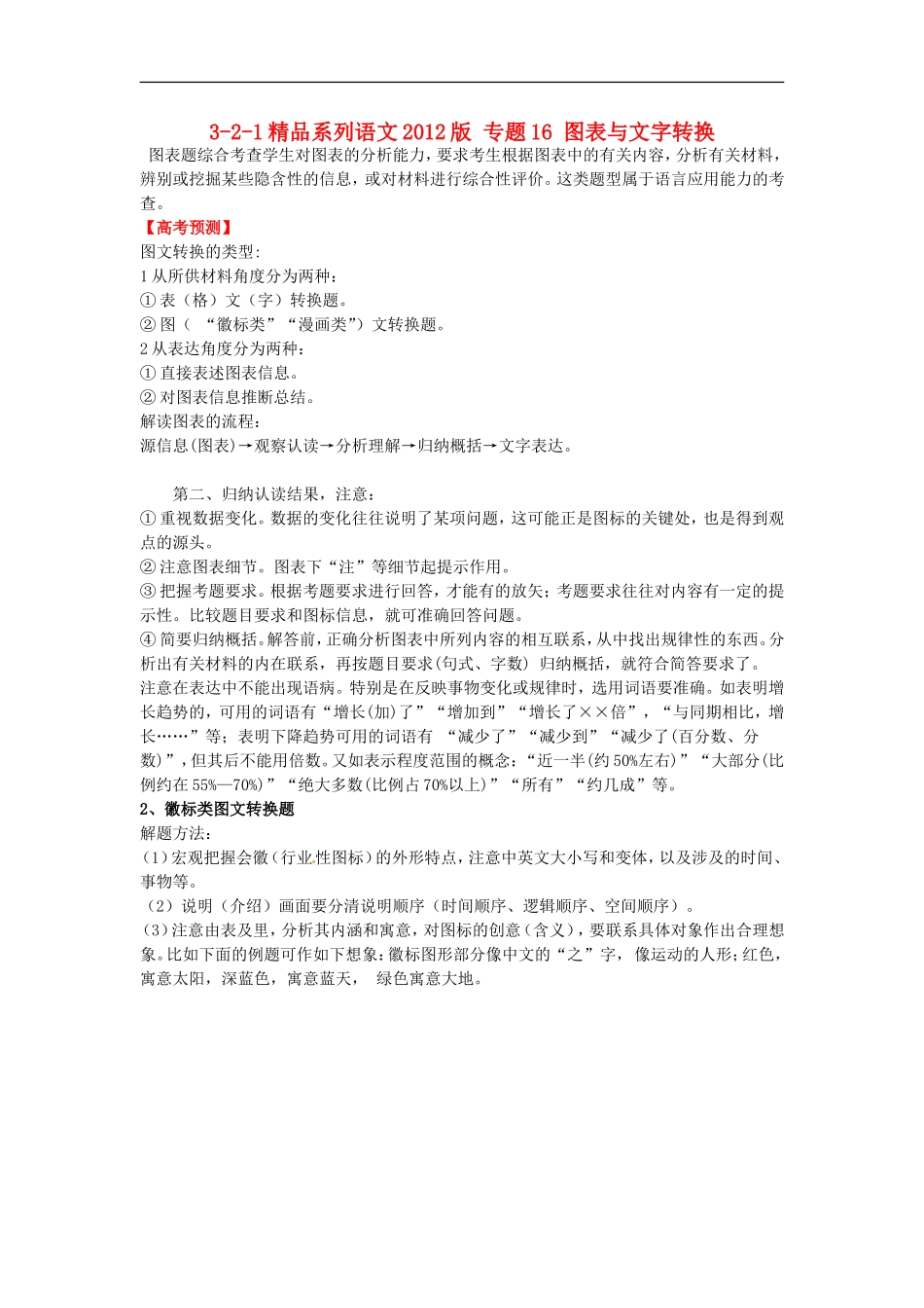 2012版高考语文-3-2-1精品系列-专题16-图表与文字转换_第1页
