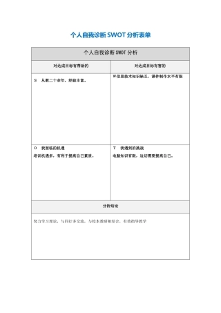 个人自我诊断SWOT分析表(1)