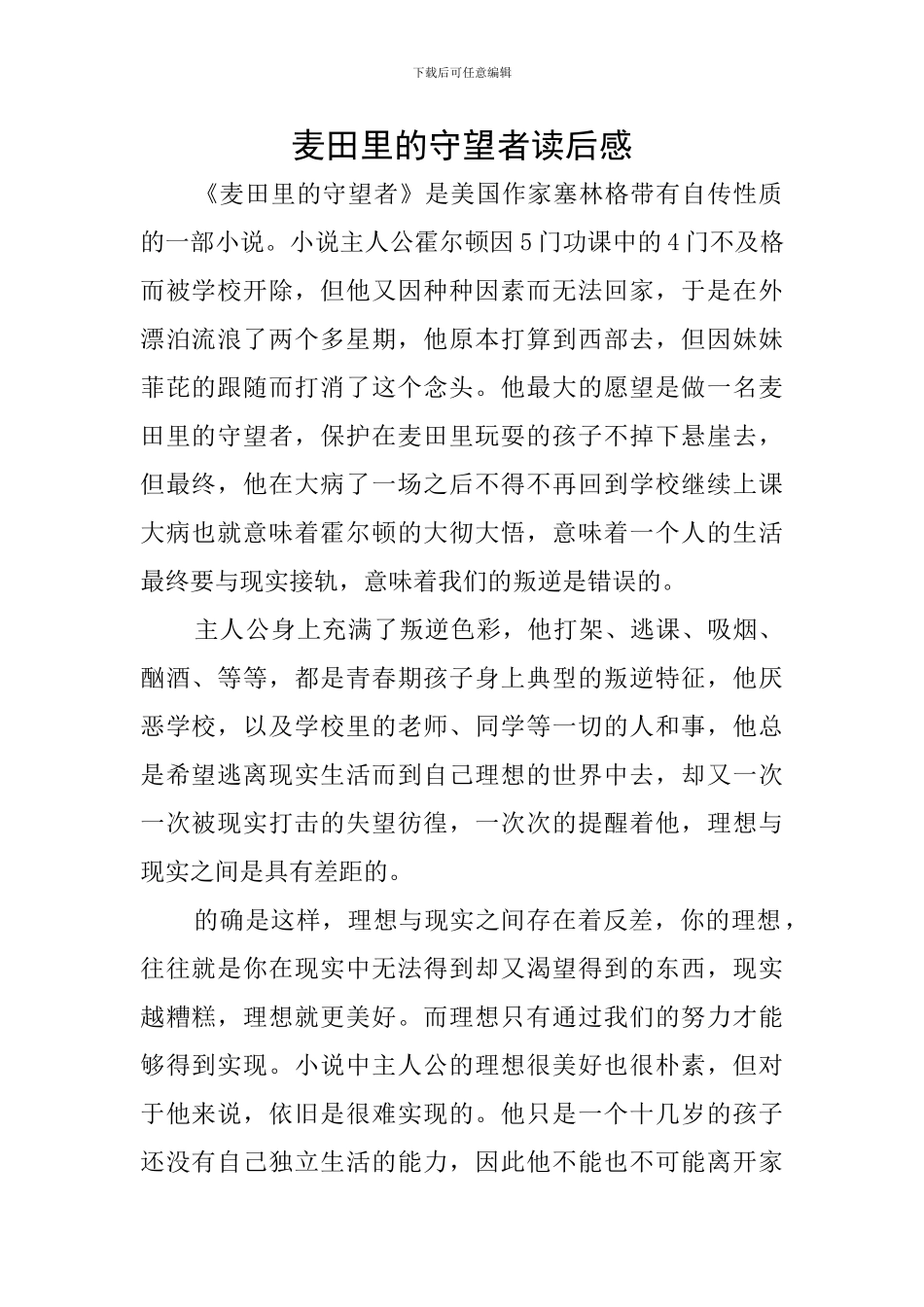 麦田里的守望者读后感_第1页