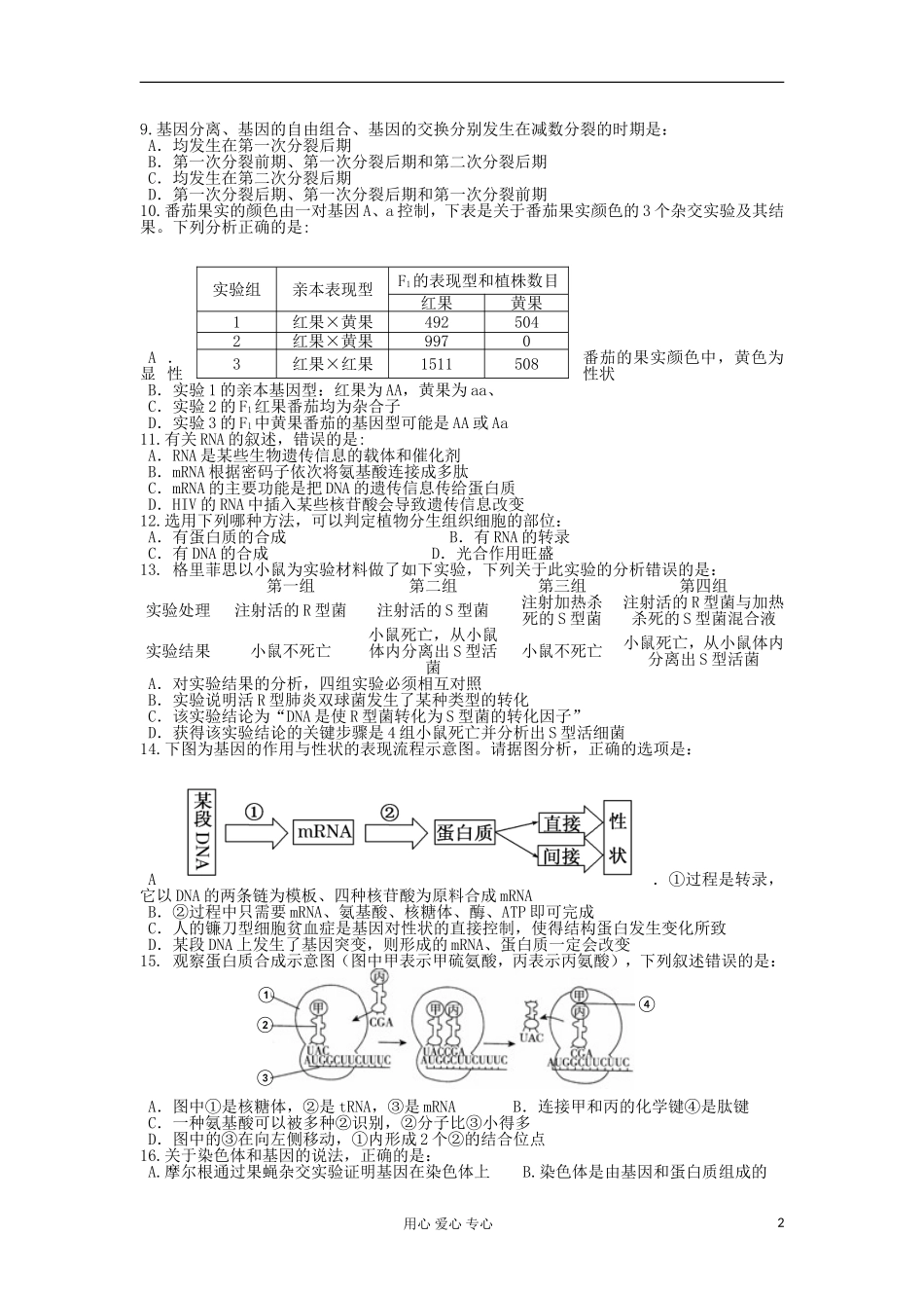 甘肃省天水市2013届高三生物上学期第二次考试试题新人教版_第2页