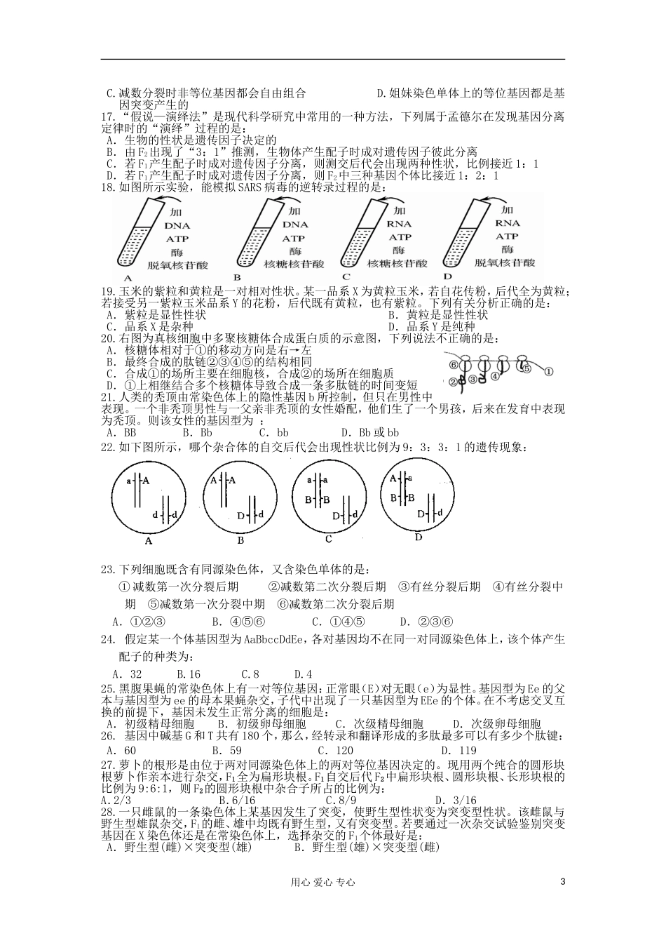 甘肃省天水市2013届高三生物上学期第二次考试试题新人教版_第3页
