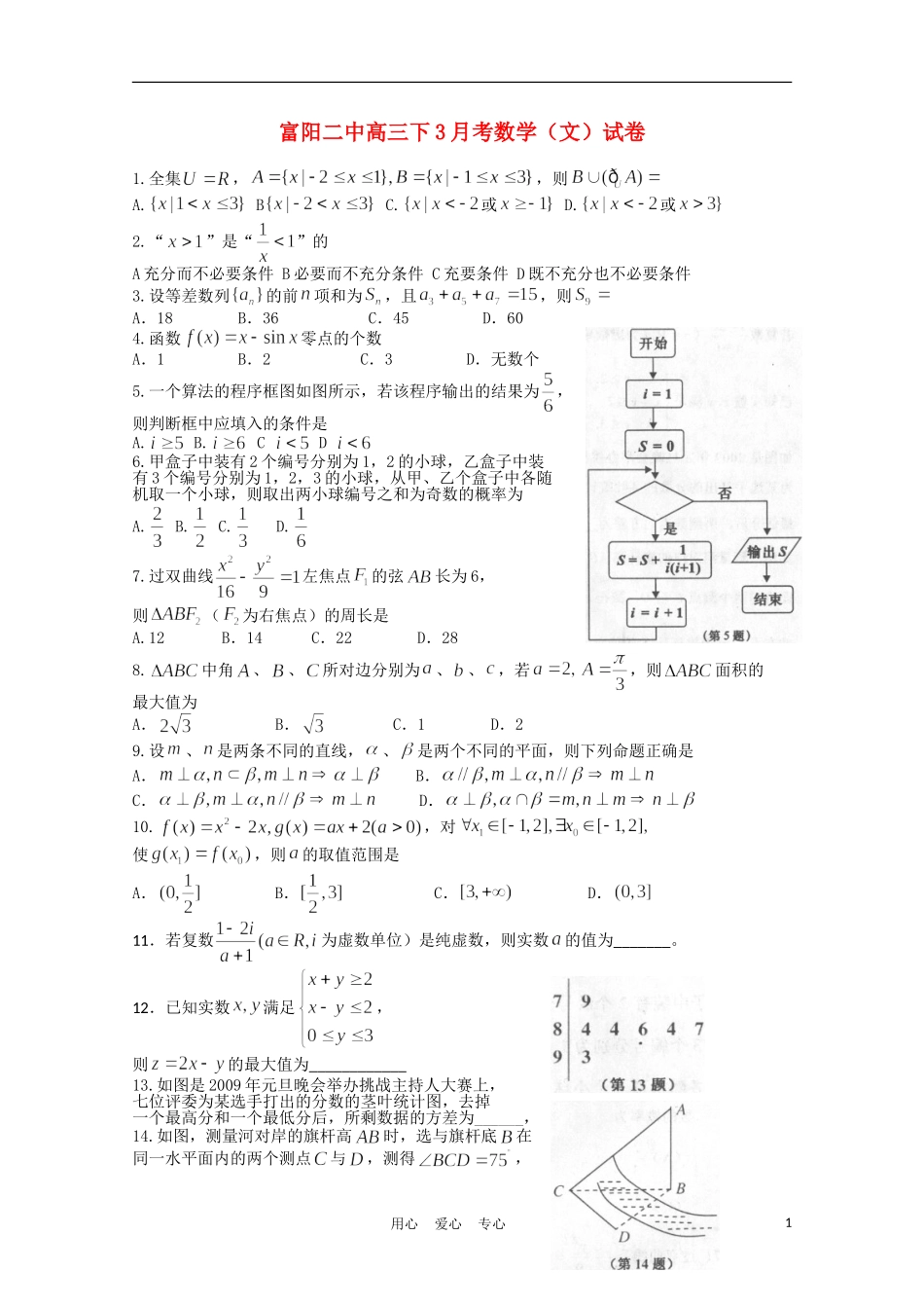 浙江省富阳二中2011届高三数学3月月考-文(无答案)_第1页