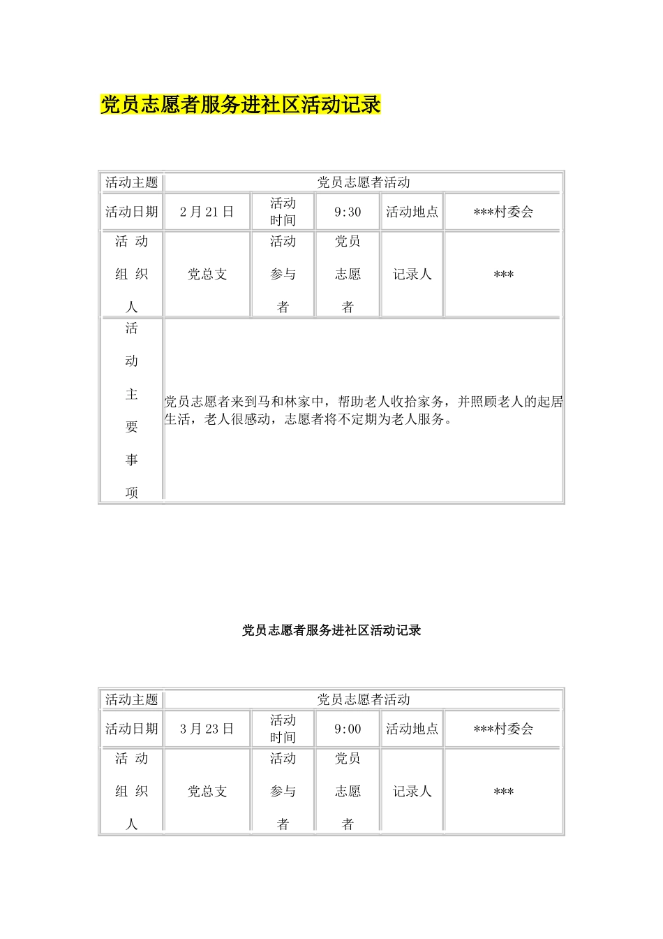 党员志愿者服务进社区活动记录_第1页