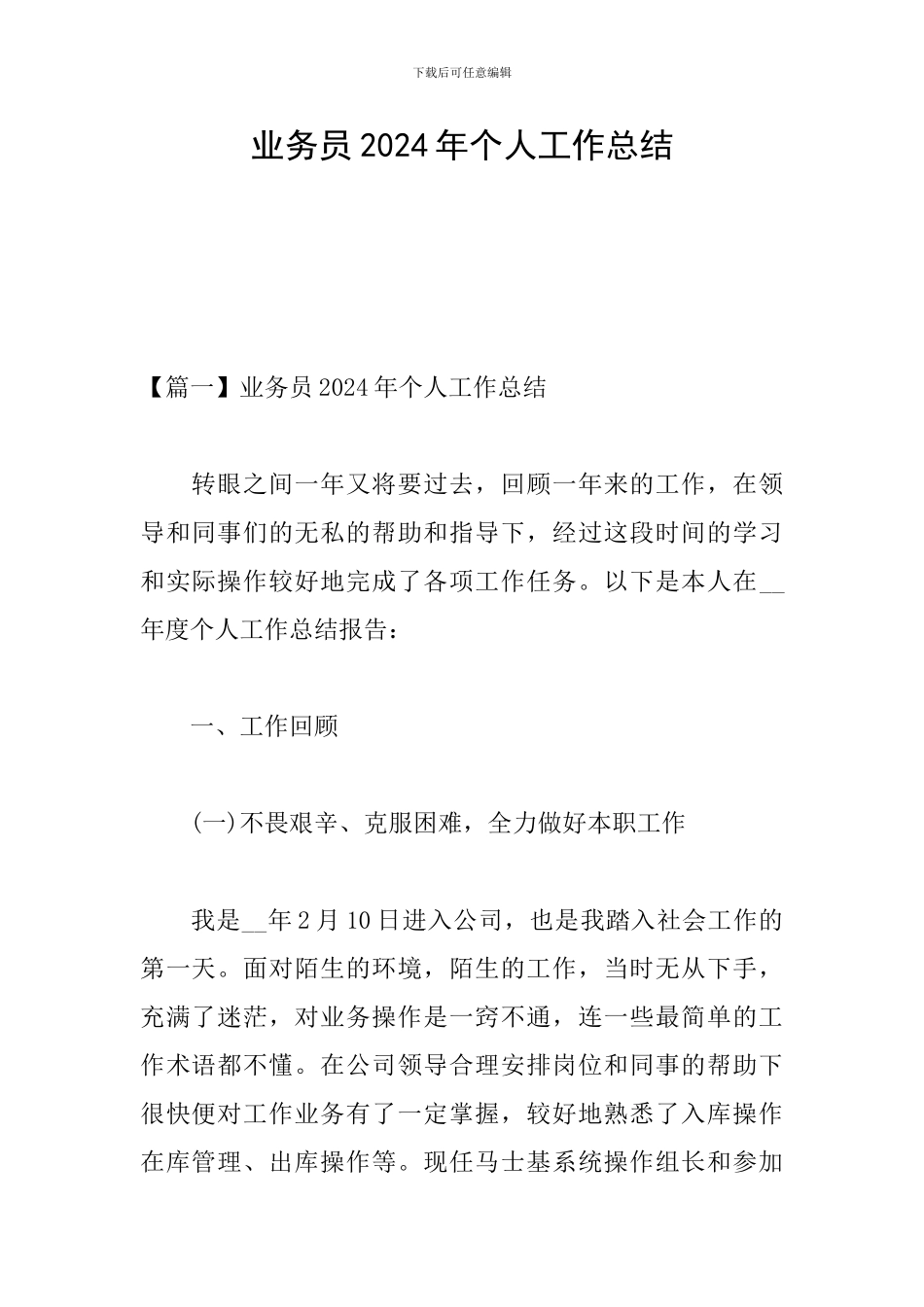 业务员2024年个人工作总结_第1页