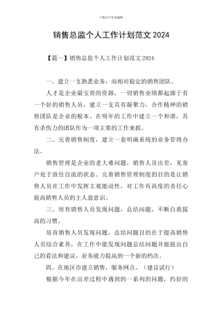 销售总监个人工作计划范文2024
