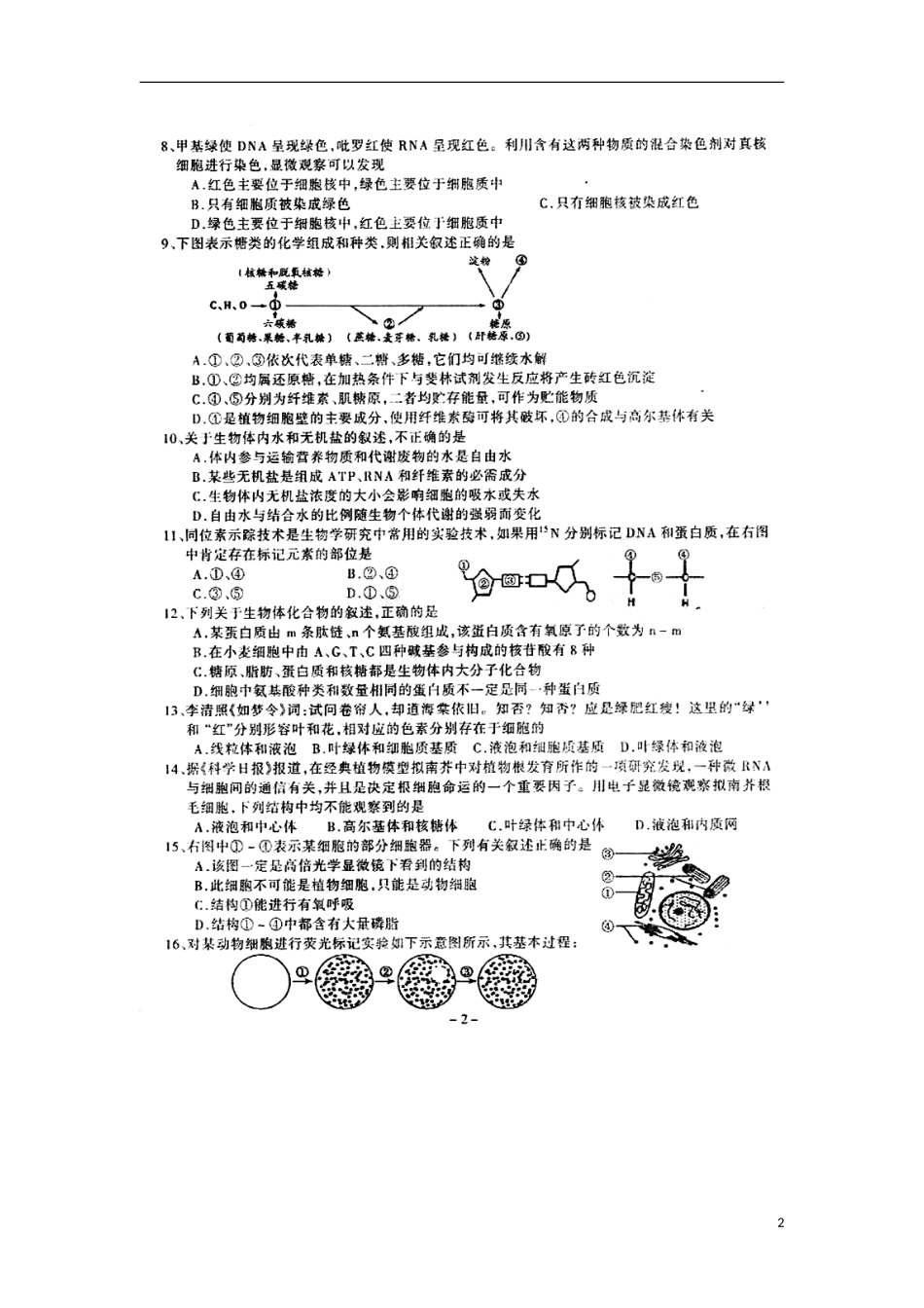 安徽省六安市2012-2013学年高一生物上学期期末联考试题(扫描版)新人教版_第2页