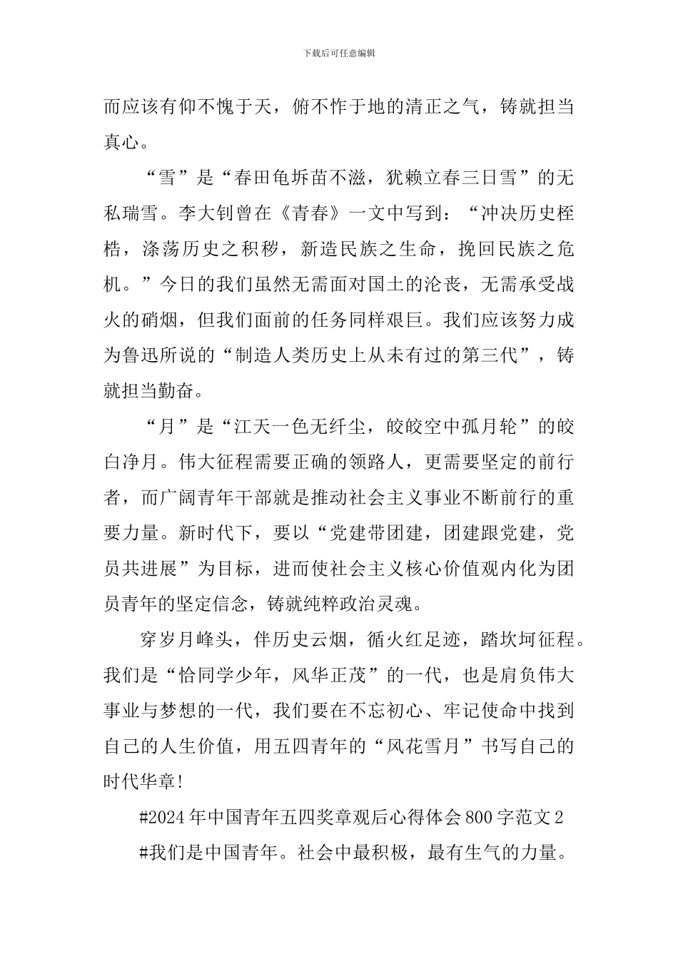 2024年中国青年五四奖章观后心得体会800字_第2页