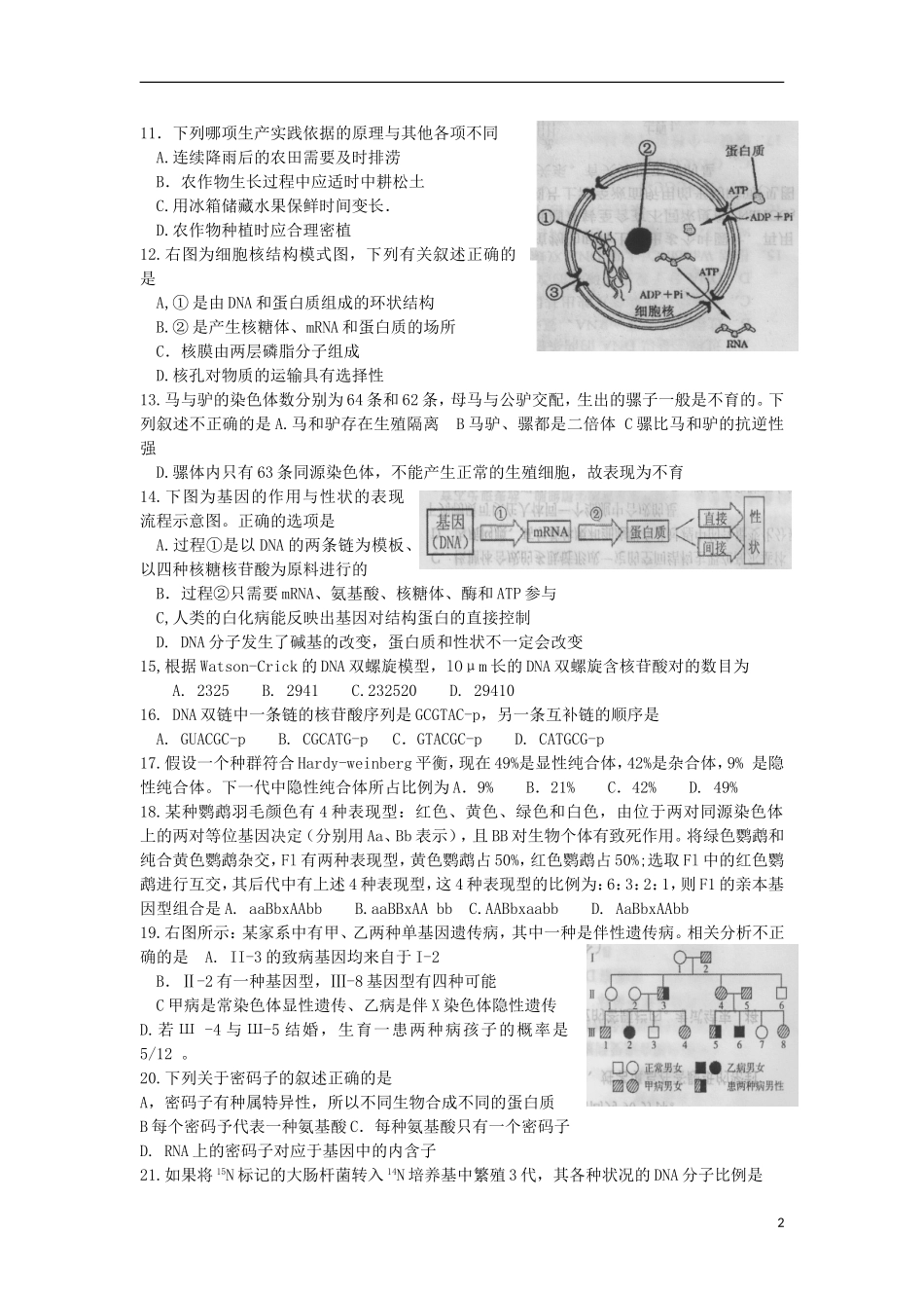 2012年全国中学生生物学联赛试题预赛试题(无答案)新人教版(山东省)_第2页