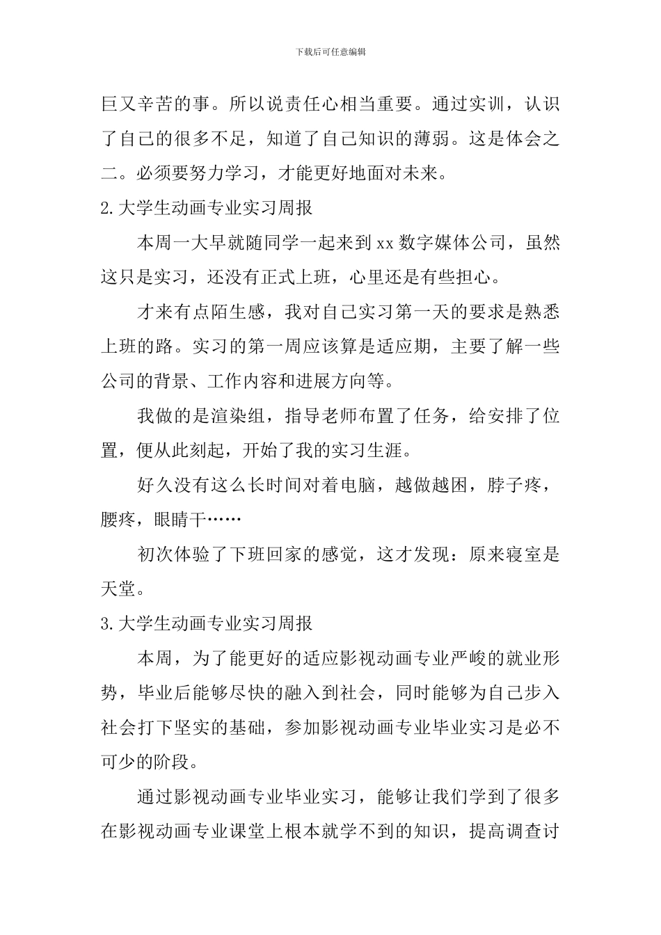 大学生动画专业实习周报_第2页