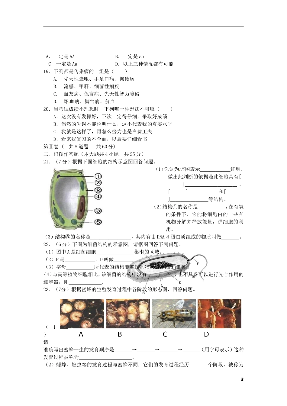 天津市2012-2013学年八年级生物下学期期中试题(无答案)_第3页