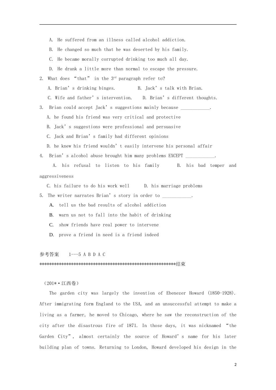 山东省胶州市2014高考英语文章阅读类训练(11)_第2页