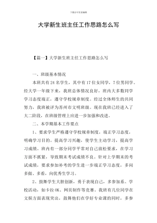 大学新生班主任工作思路怎么写