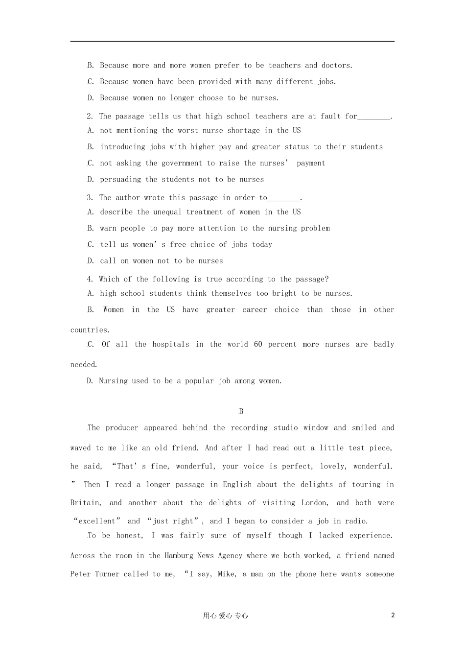 山西省2012高考英语二轮复习专题训练-阅读理解(66)_第2页