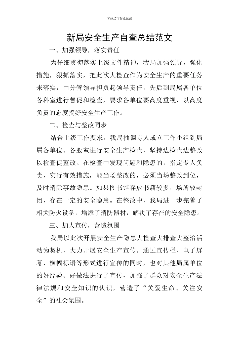 新局安全生产自查总结范文_第1页