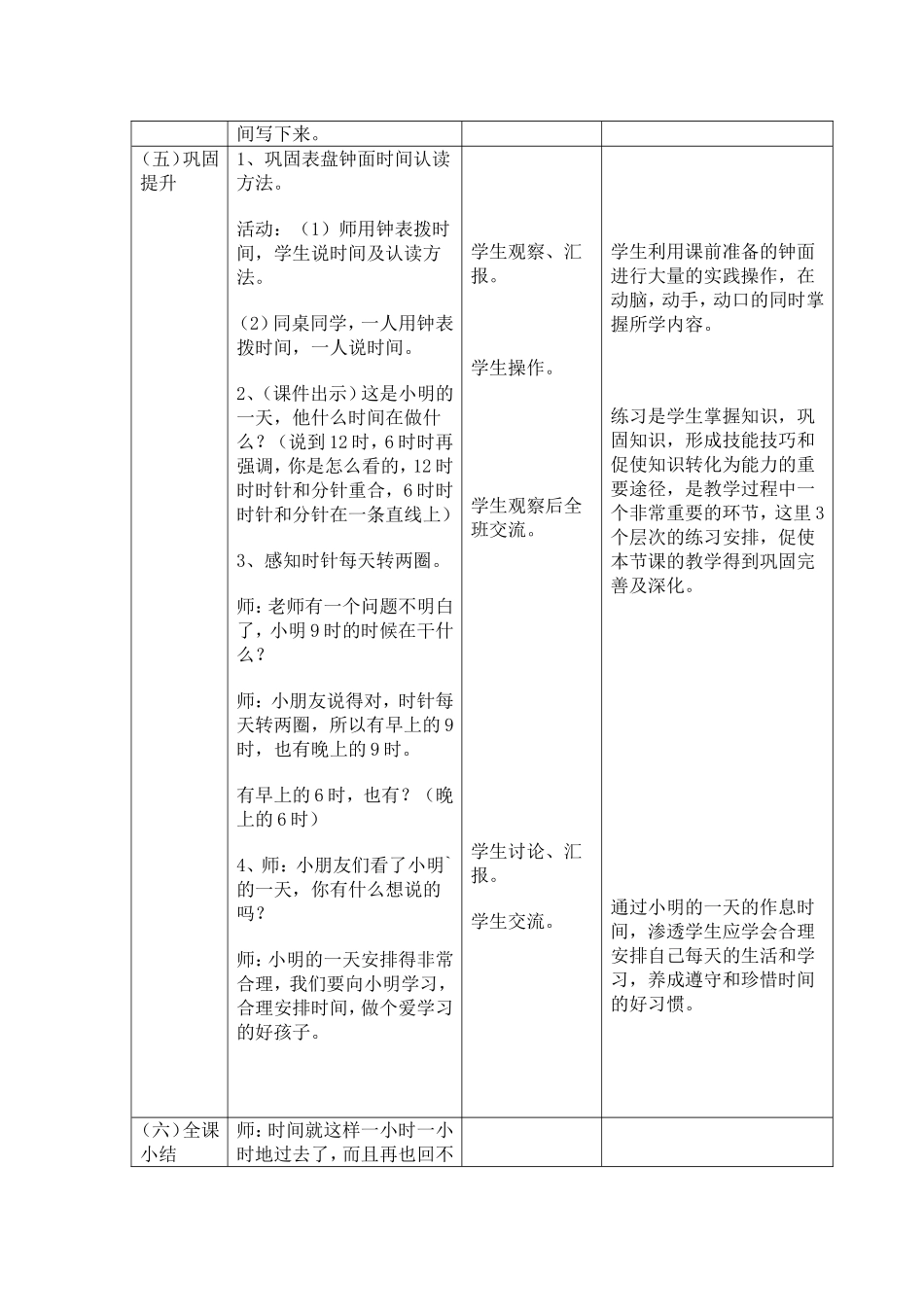 小学数学人教2011课标版一年级人教版《认识钟表》教学设计_第3页