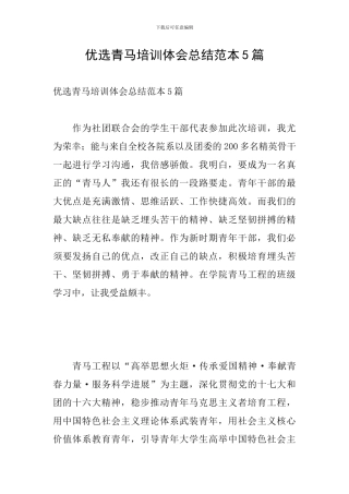 优选青马培训体会总结范本5篇