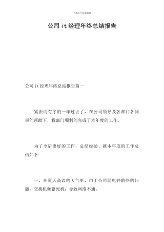 公司it经理年终总结报告