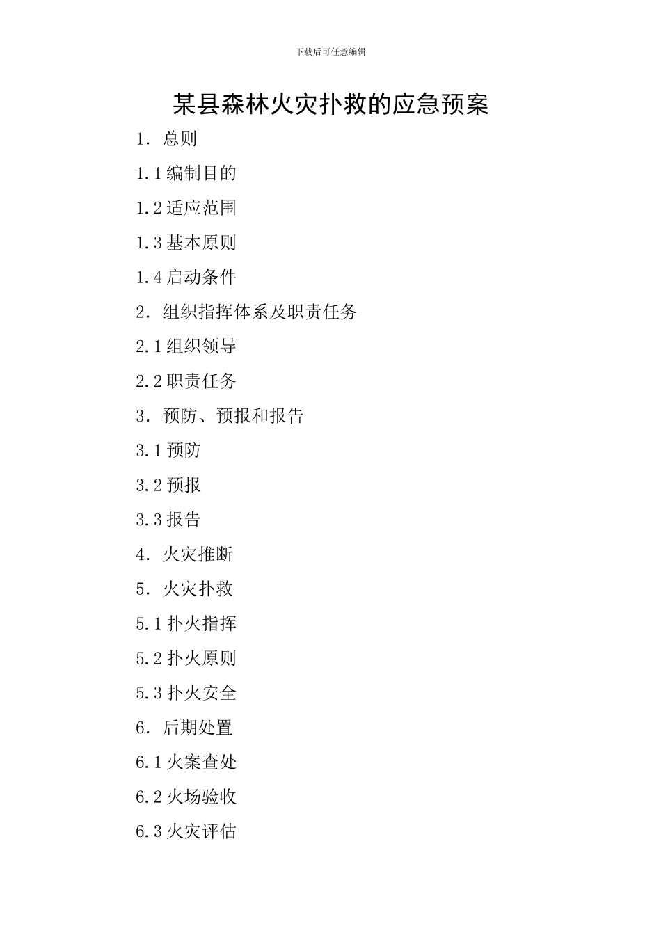 某县森林火灾扑救的应急预案_第1页
