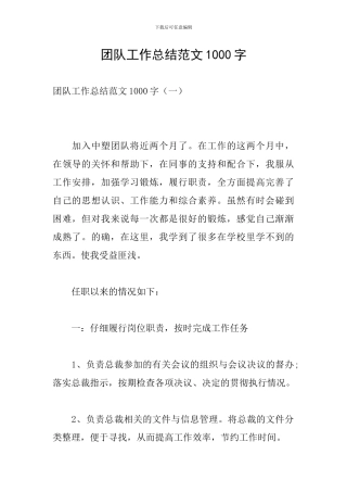 团队工作总结范文1000字