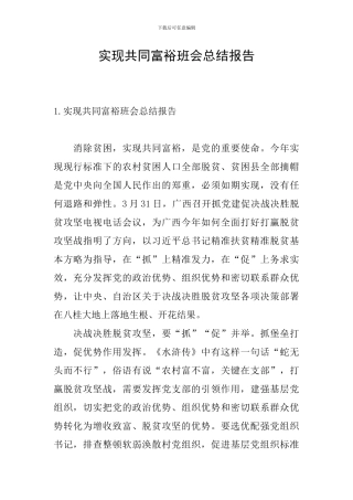实现共同富裕班会总结报告