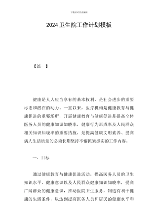 2024卫生院工作计划模板