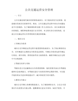 公共交通运营安全管理 